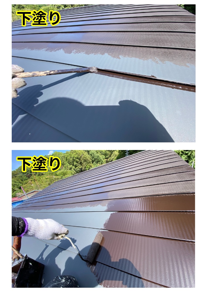 諏訪市一文字葺き屋根塗装工程2-1