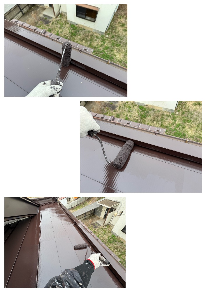 工程4-1 2階屋根のフッ素塗料上塗り作業