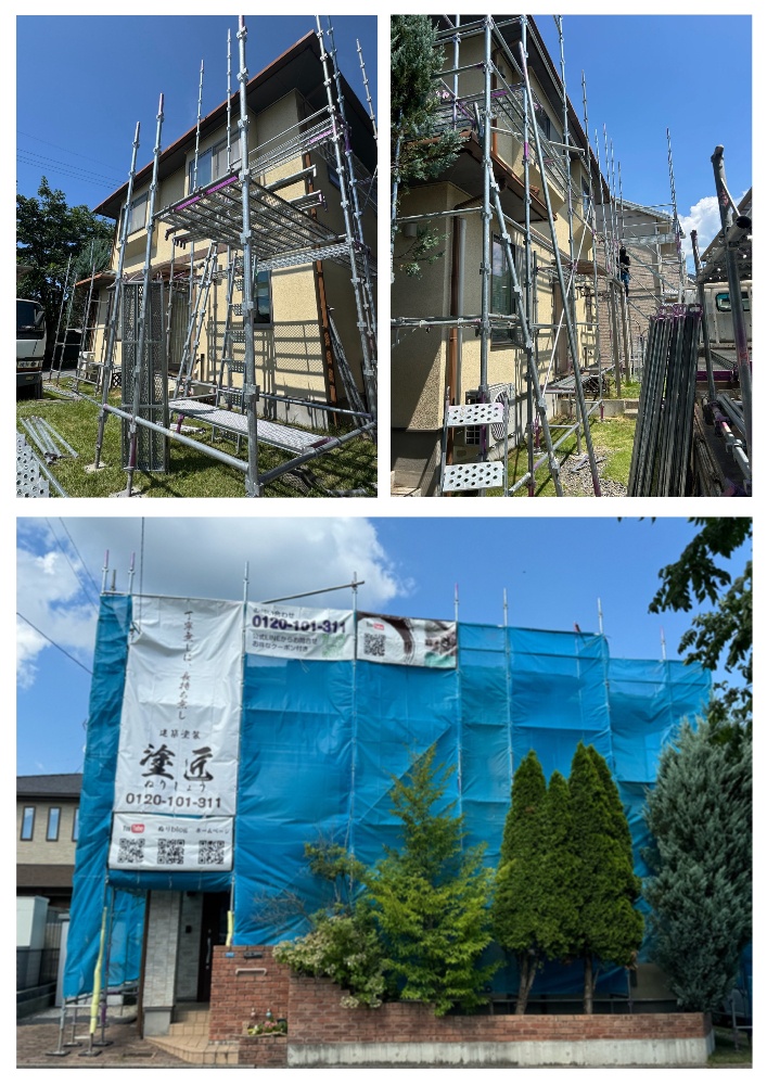 工程1-2 植木・建物を保護しながらの足場仮設