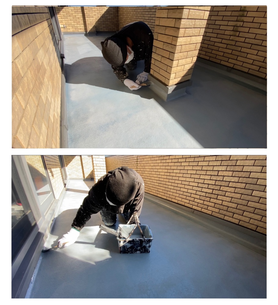 工程4-1 刷毛による立ち上がり部分の1回目塗装