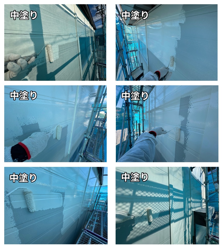 工程2-1 溶剤系フッ素塗料による中塗り施工状況
