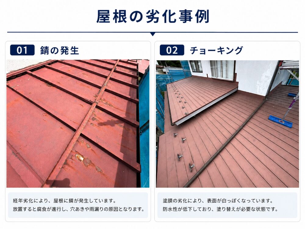 施工前 屋根のサビと塗膜剥がれ