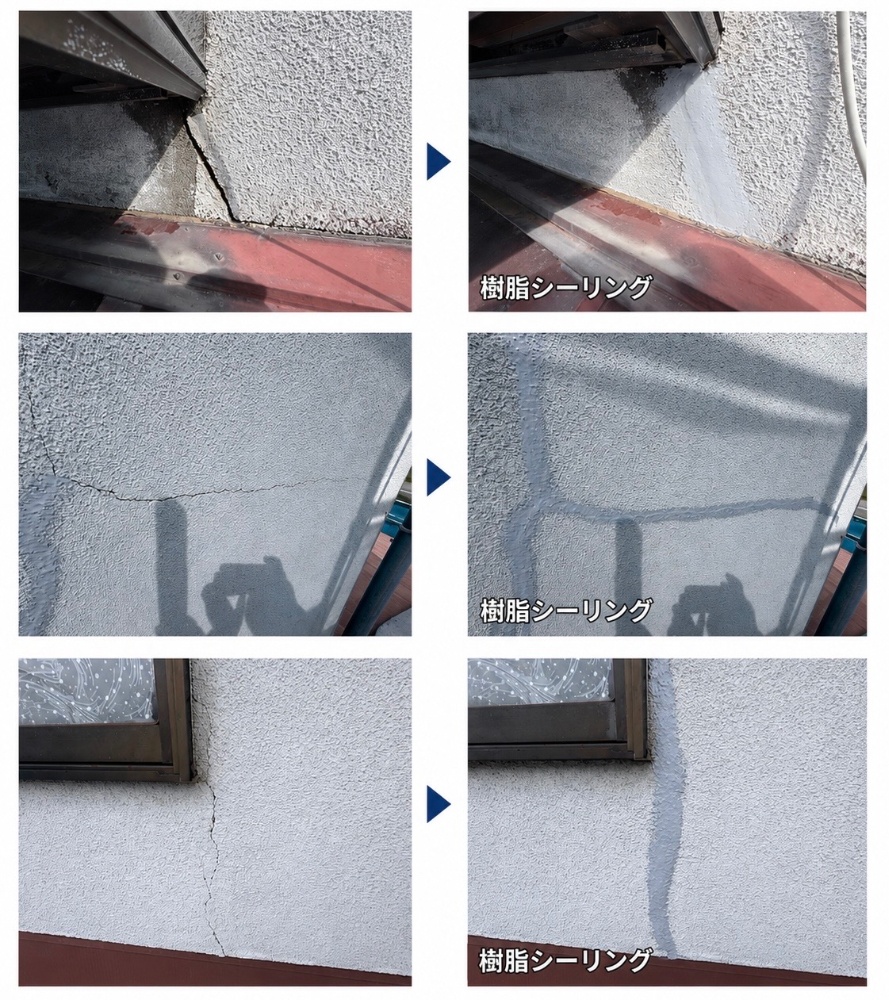 外壁ひび割れのUカット補修1