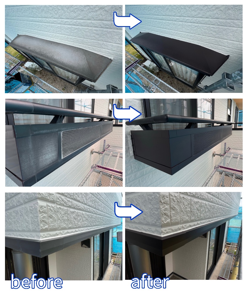 ベランダ床トップコート作業中