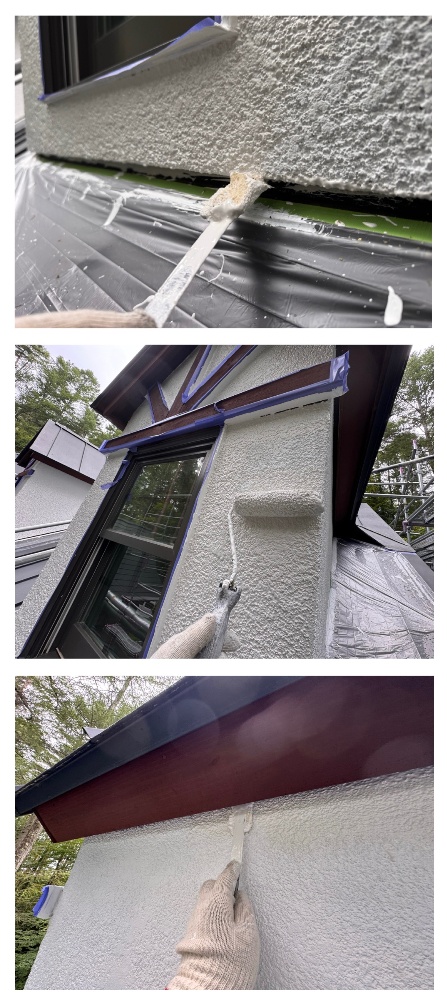 ドーマ壁の上塗り作業