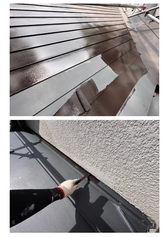 トタン屋根への防錆下塗り作業