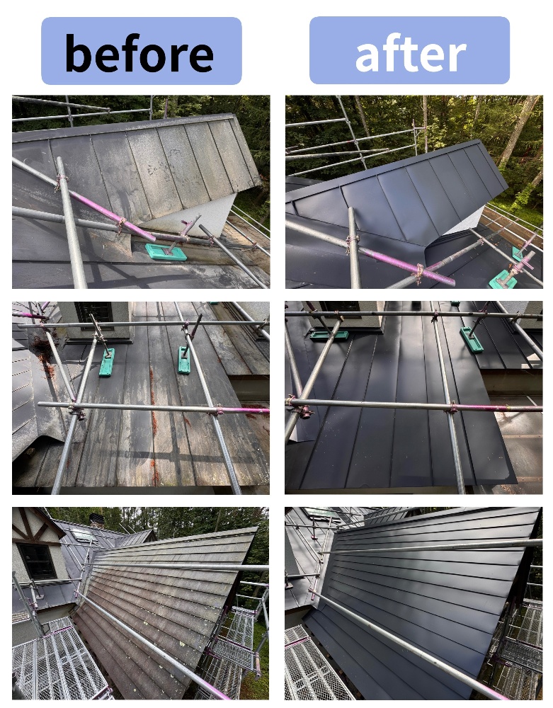 屋根の上塗り施工状況1