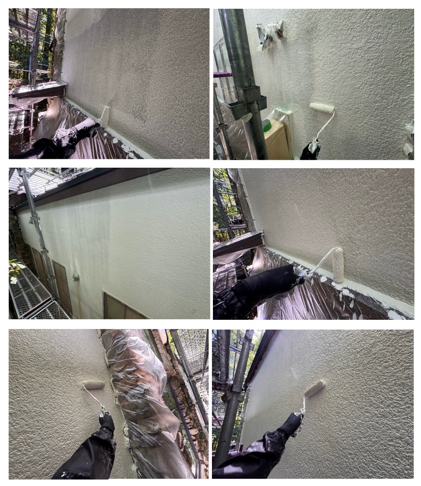 東面外壁の中塗り作業