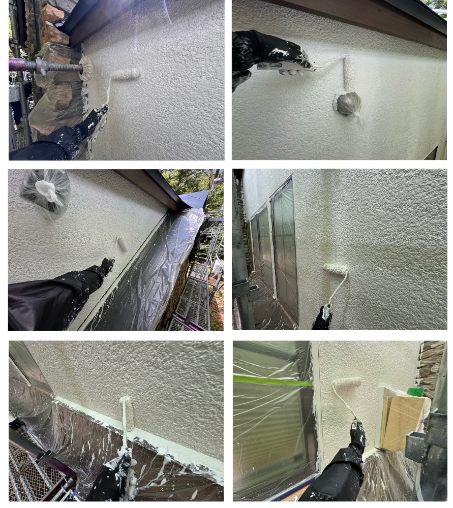 東面外壁の上塗り作業