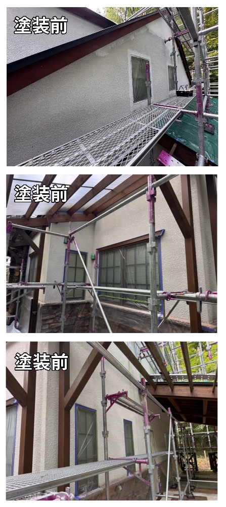 富士見町I様邸 デッキ面外壁下塗り1