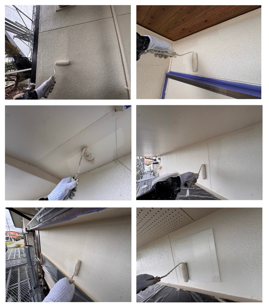 諏訪市K様邸の1階東面の上塗り