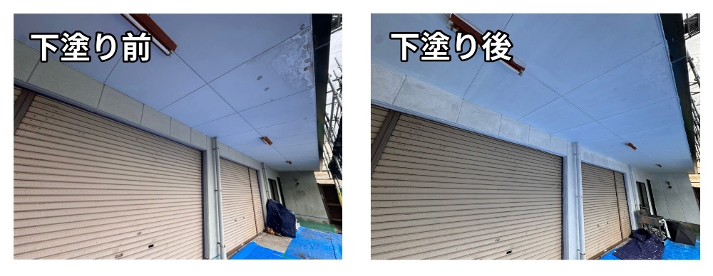 飯田市I様邸 階段室・軒下の外壁下塗り2
