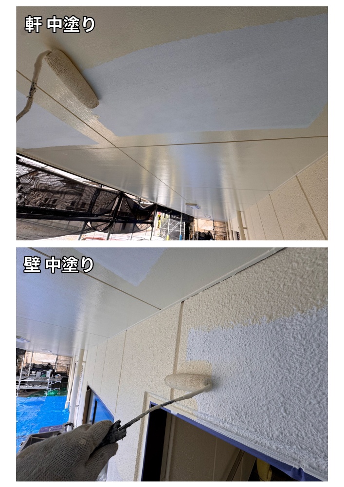 飯田市I様邸 外壁・軒天の中塗り